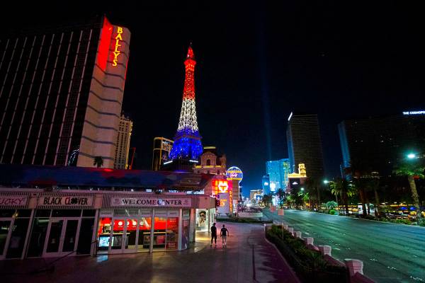 Special lights are displayed at the Eiffel Tower at Paris Las Vegas along the Las Vegas Strip o ...