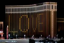The exterior lights at Venetian and Palazzo are turned off in support of Earth Hour on Saturday ...
