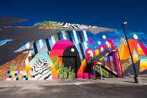 A view of a mural by Eric Vozzola at Area15 in Las Vegas on Thursday, April 2, 2020. (Chase Ste ...