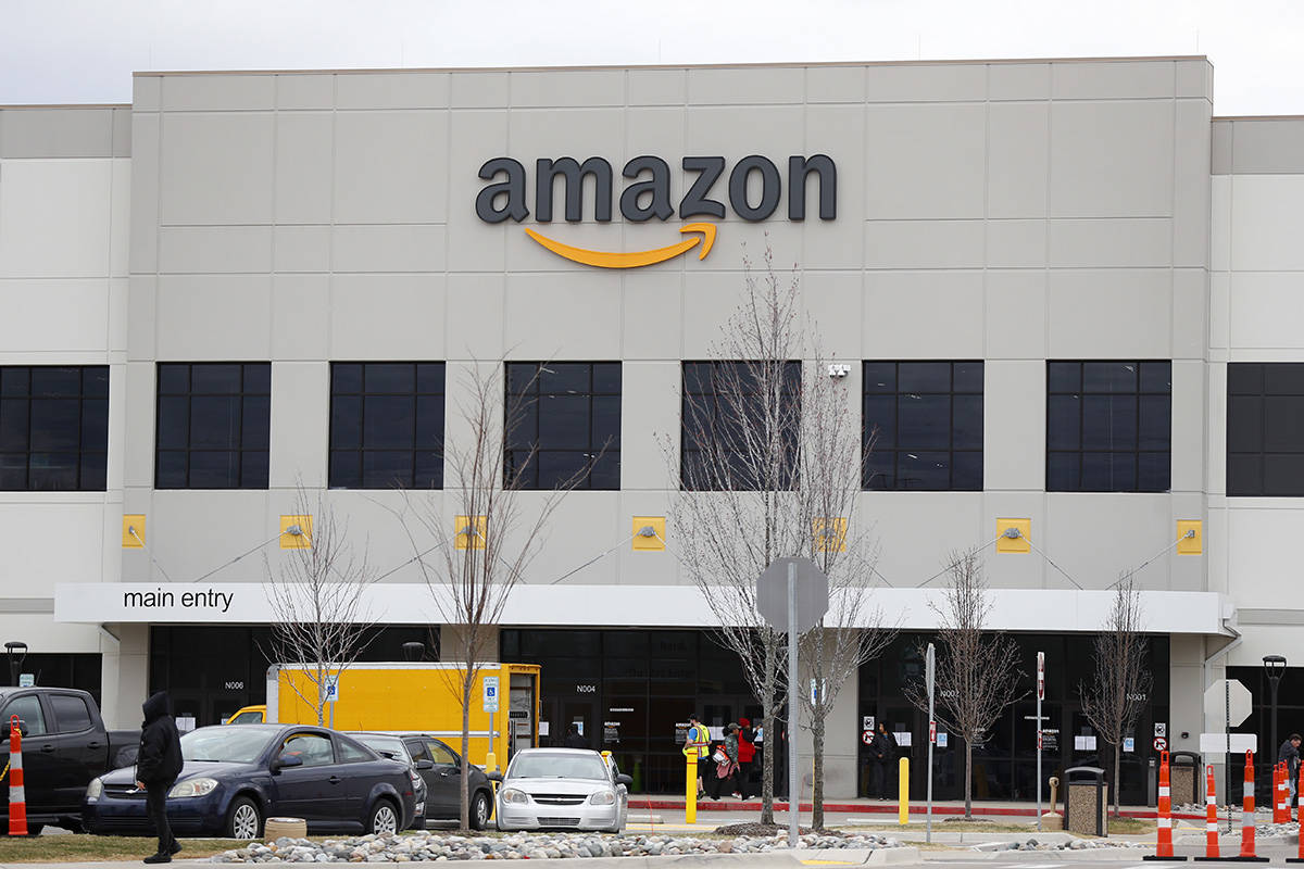 The Amazon DTW1 fulfillment center is shown in Romulus, Mich., Wednesday, April 1, 2020. Employ ...