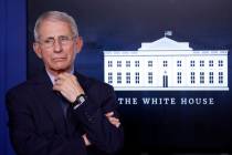 In an April 1, 2020, photo, Dr. Anthony Fauci, director of the National Institute of Allergy an ...