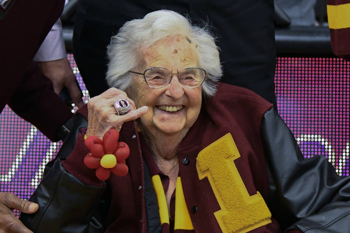 Loyola University of Chicago's Sister Jean shows off the NCAA Final Four ring she received befo ...
