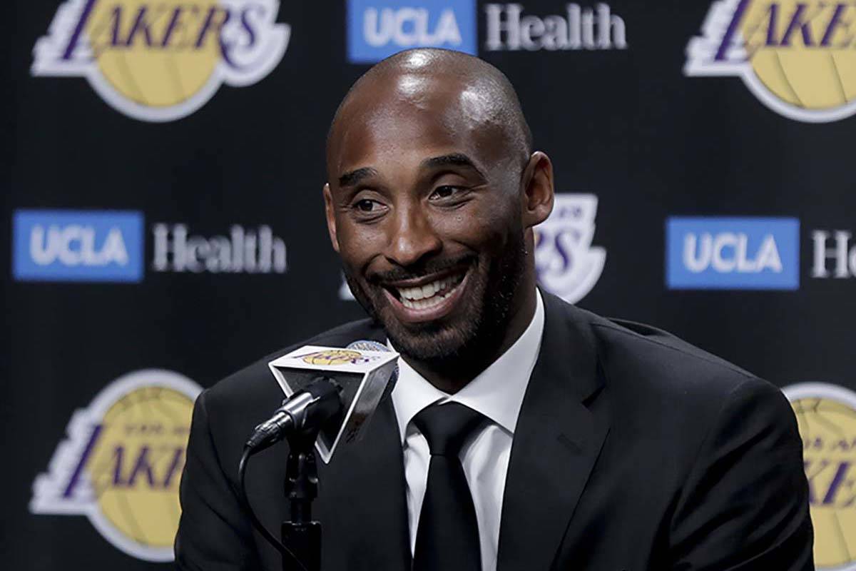 In this Dc. 18, 2017 file photo, former Los Angeles Laker Kobe Bryant talks during a news confe ...