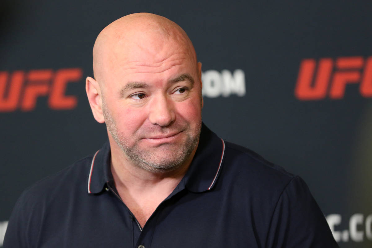 In this March 3, 2020, file photo, UFC President Dana White listens to questions during a press ...