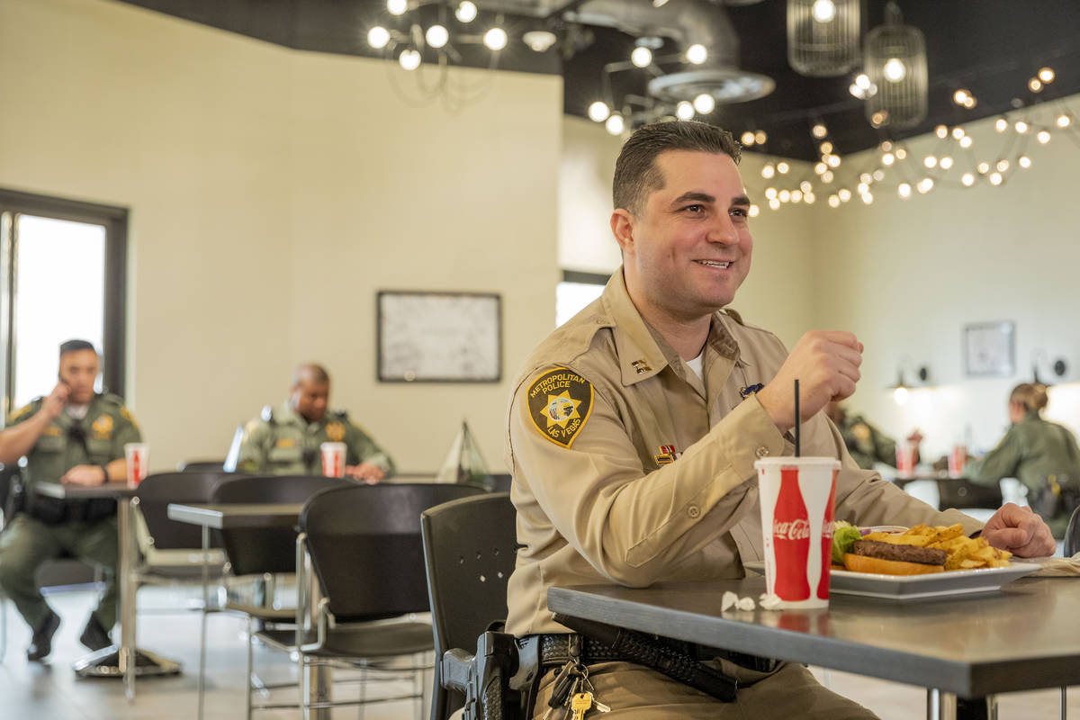 The Las Vegas Metropolitan Police Department Lt. Dori Koren eats a meal provided for first resp ...