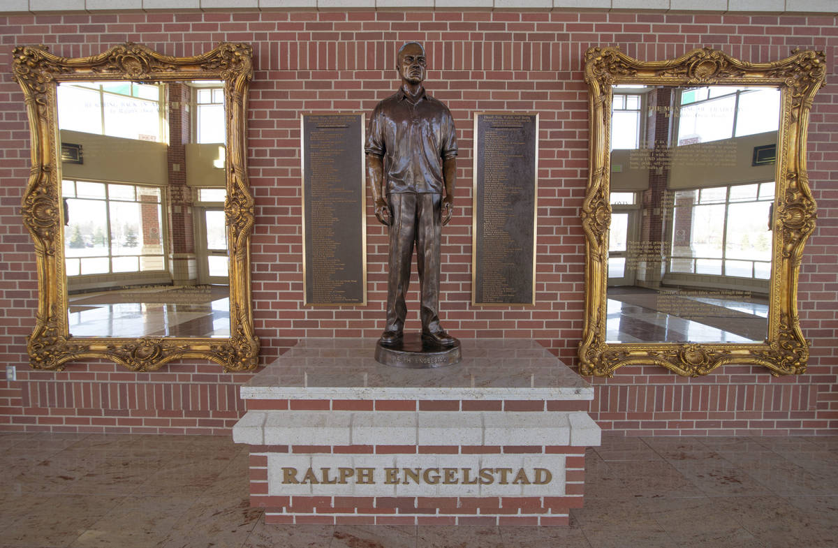 Ralph Engelstad monument located in the main lobby of the arena in Grand Forks, ND on Friday Ja ...