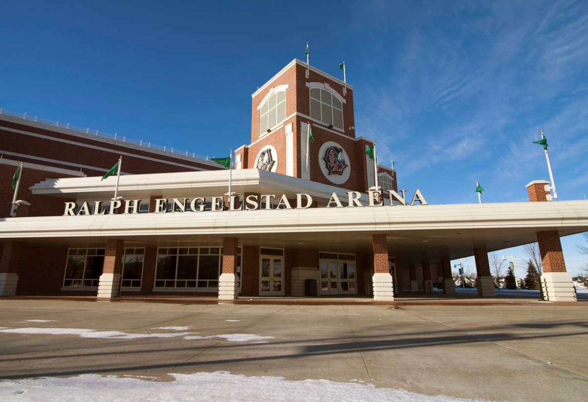 The main entrance to the Ralph Engelstad Arena in Grand Forks, ND on Friday Jan. 4, 2013. (Eric ...