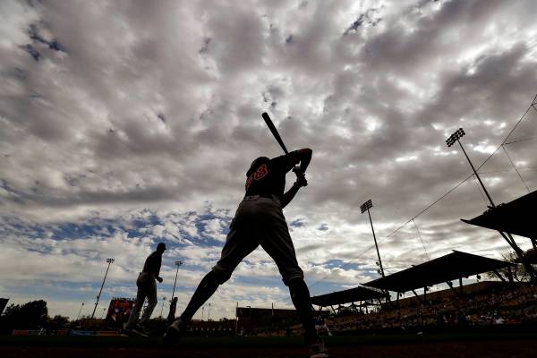 Cleveland Indians' Ernie Clement waits to bat during the ninth inning of a spring training base ...