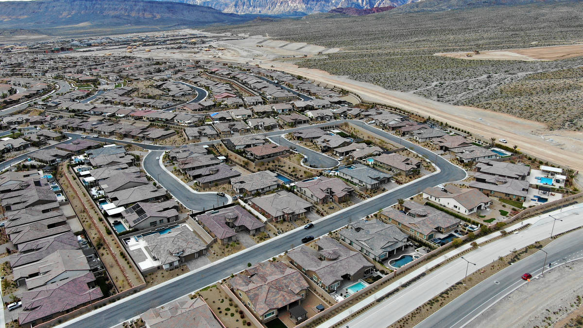 Aerial view of Summerlin homes near the end of Far Hills Avenue in Summerlin on Monday, March 2 ...