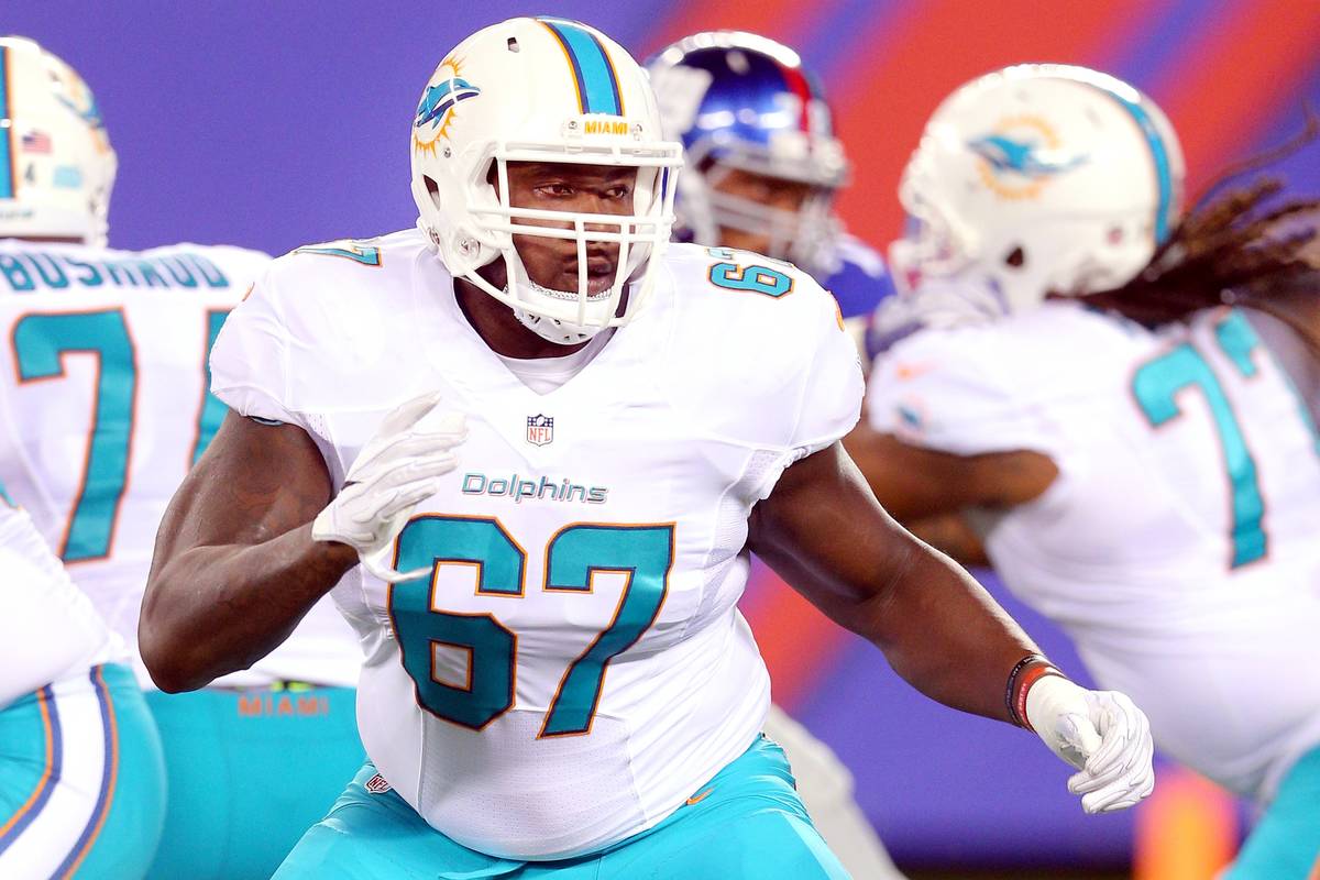 Miami Dolphins offensive tackle Laremy Tunsil (67) in action against the New York Giants during ...