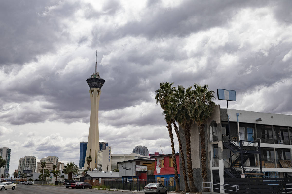 Dark clouds move in over the Las Vegas Valley on Wednesday afternoon, April 8, 2020. (Elizabet ...