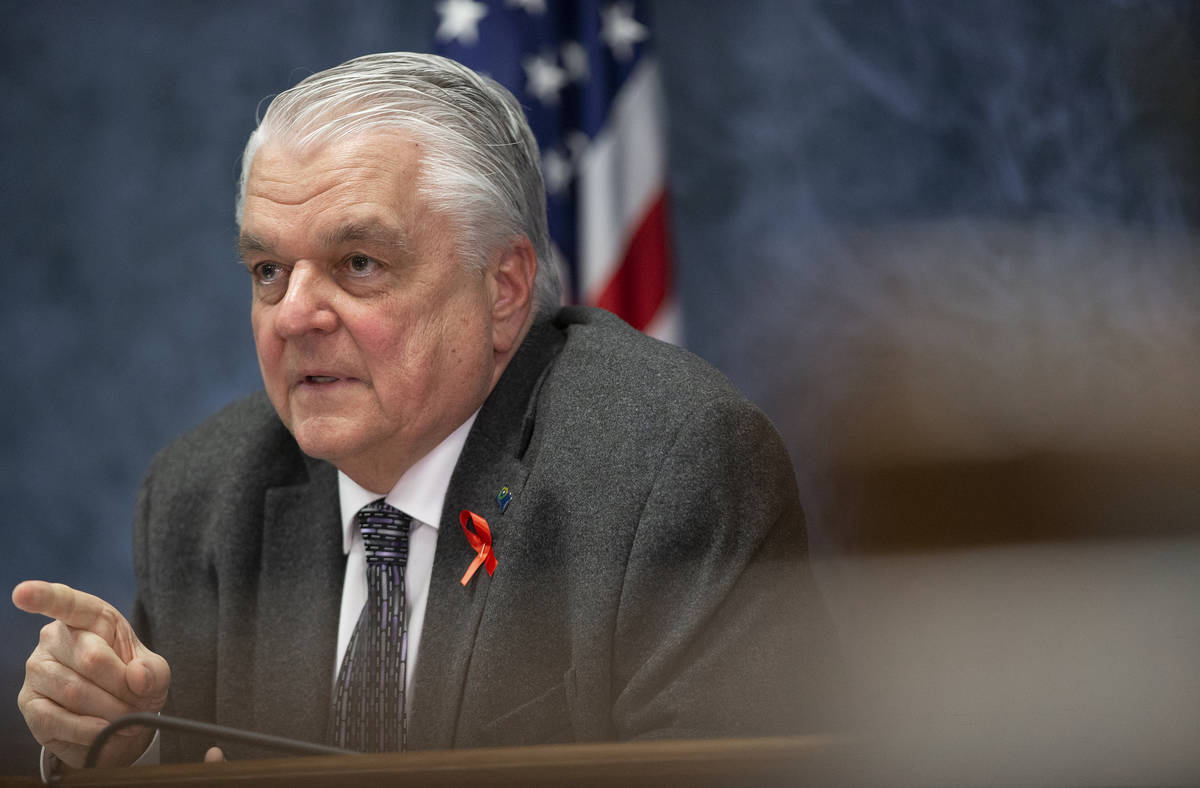 Gov. Steve Sisolak speaks during a press conference to update Nevada citizens about the coronav ...