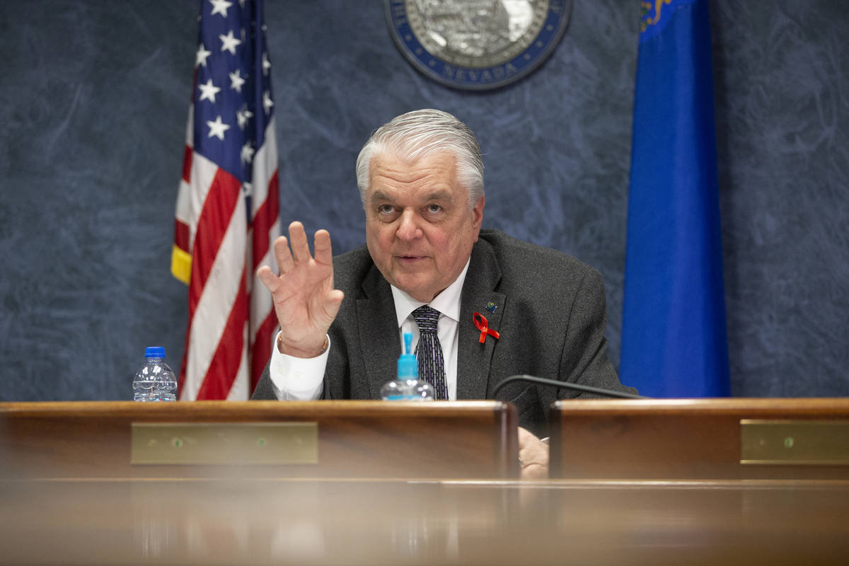 Gov. Steve Sisolak speaks during a press conference to update Nevada citizens about the coronav ...