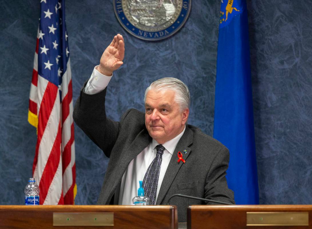 Gov. Steve Sisolak talks about using data for modeling the coronavirus during a press conferenc ...