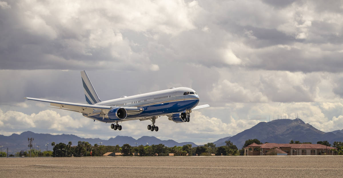 A Las Vegas Sands Corporation plane arrives at McCarran International Airport from from Guangzh ...