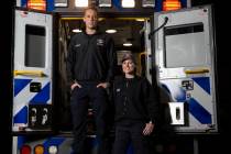 Paramedics Jeff Yost, left, and Sarah Derleth at Community Ambulance on Wednesday, April 8, 20 ...