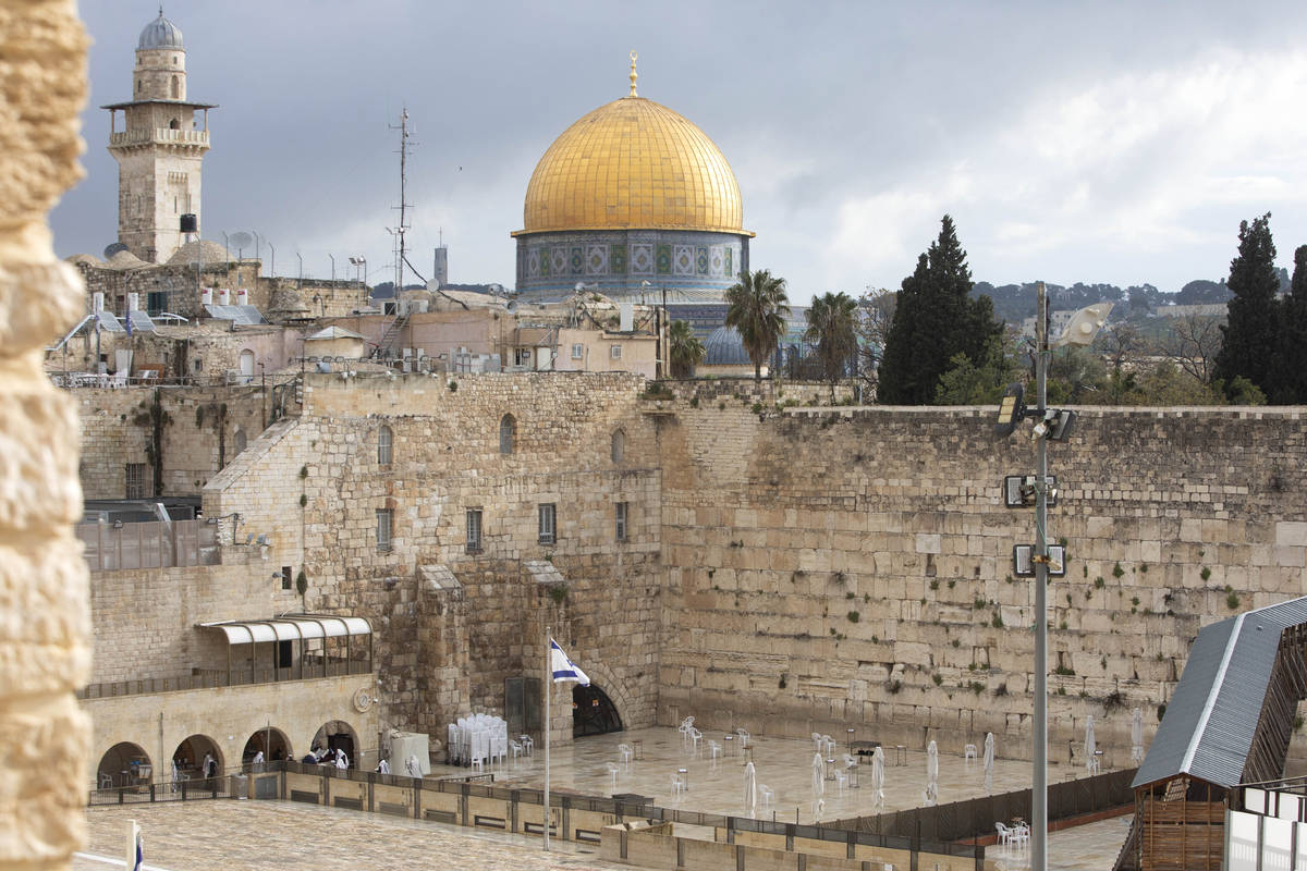 The Dome of the Rock Mosque in the Al Aqsa Mosque compound, and the Western Wall, the holiest s ...