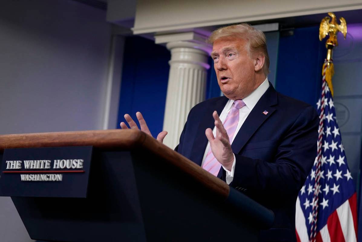 President Donald Trump speaks during a coronavirus task force briefing at the White House, Frid ...