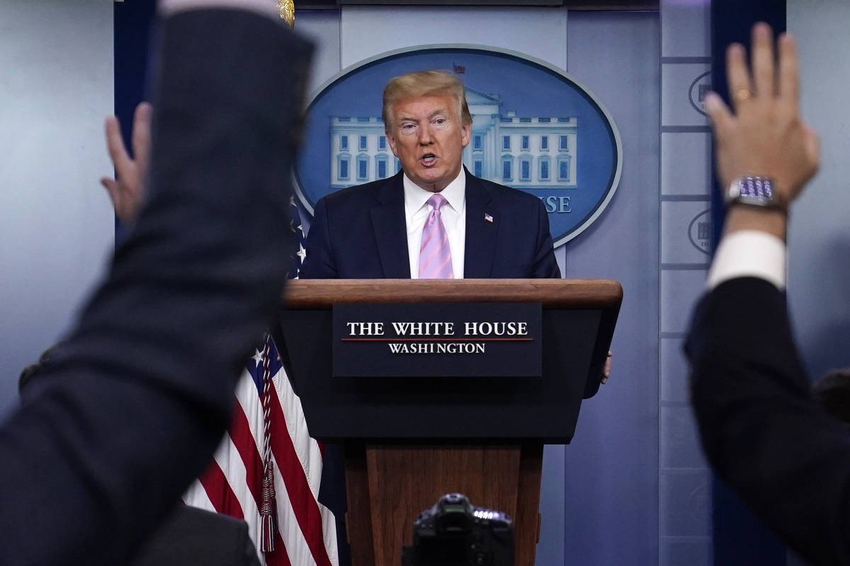 President Donald Trump speaks during a coronavirus task force briefing at the White House, Frid ...