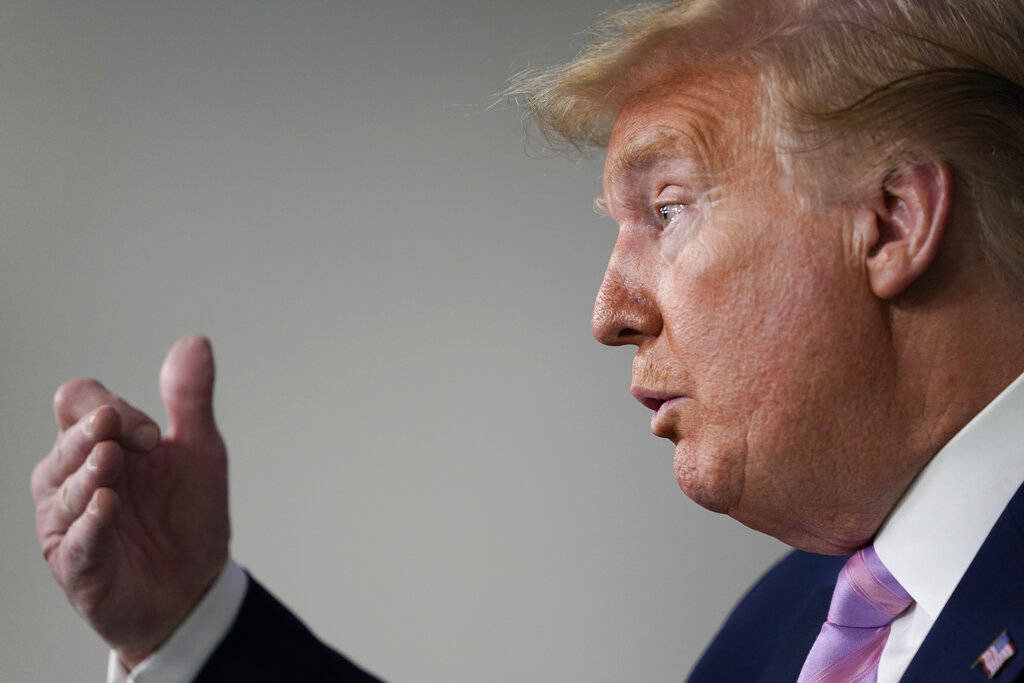 President Donald Trump speaks during a coronavirus task force briefing at the White House, Frid ...