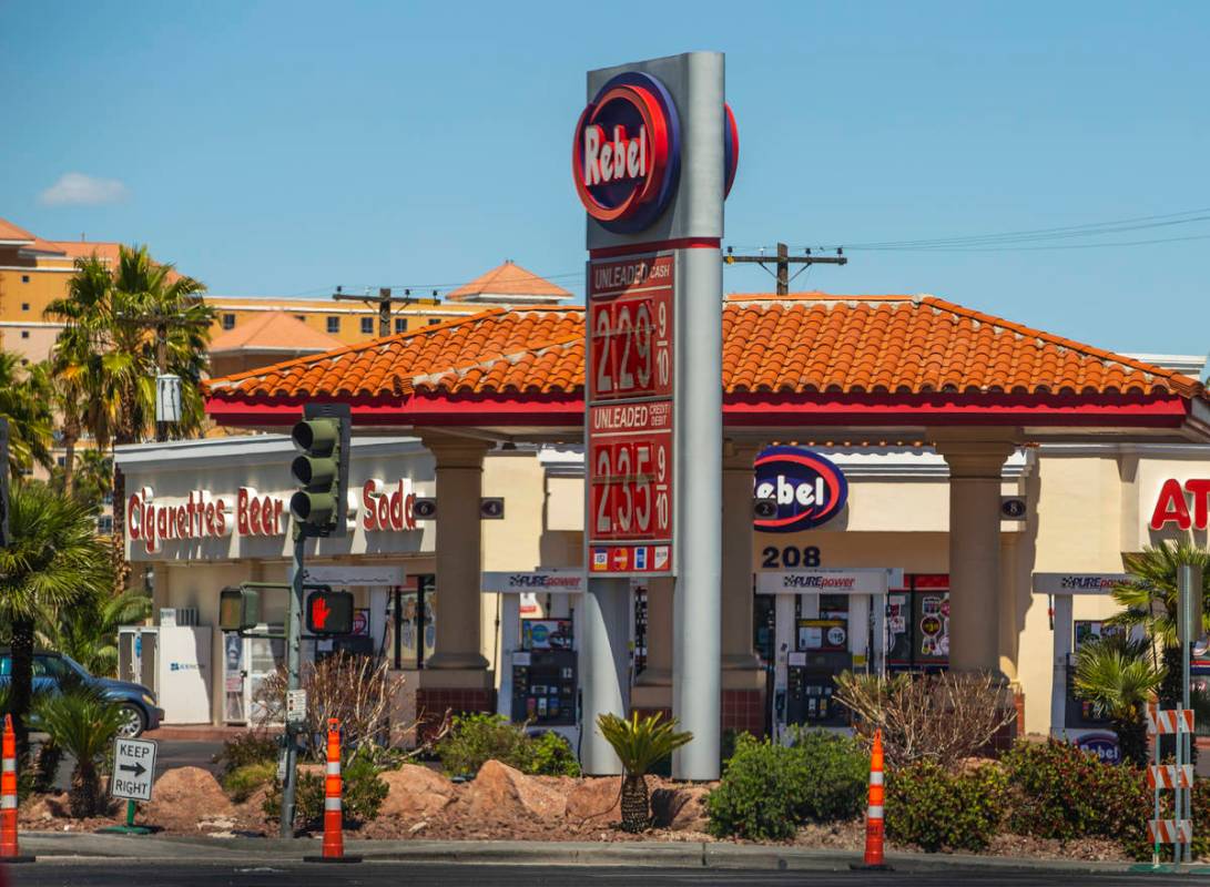 Nevada gas prices still higher than the national average like this Rebel station along Tropican ...