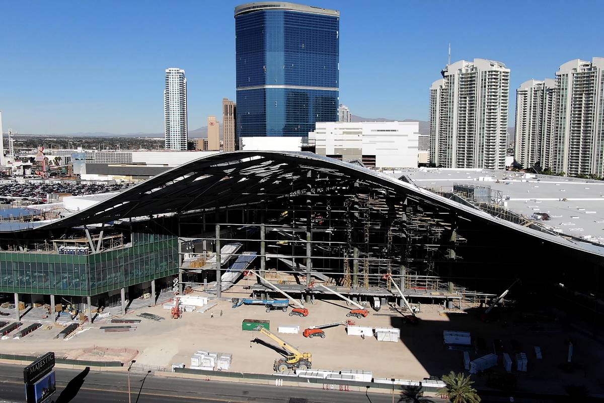 An aerial view of the Las Vegas Convention Center expansion under construction on Tuesday, Dece ...