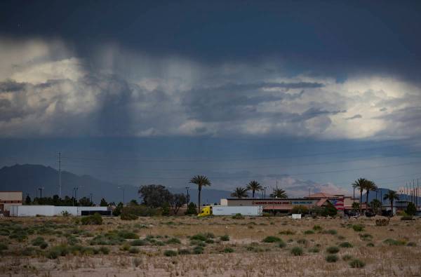 Rain and clouds seen from the southwest part of the valley in Las Vegas, Sunday, April 12, 2020 ...