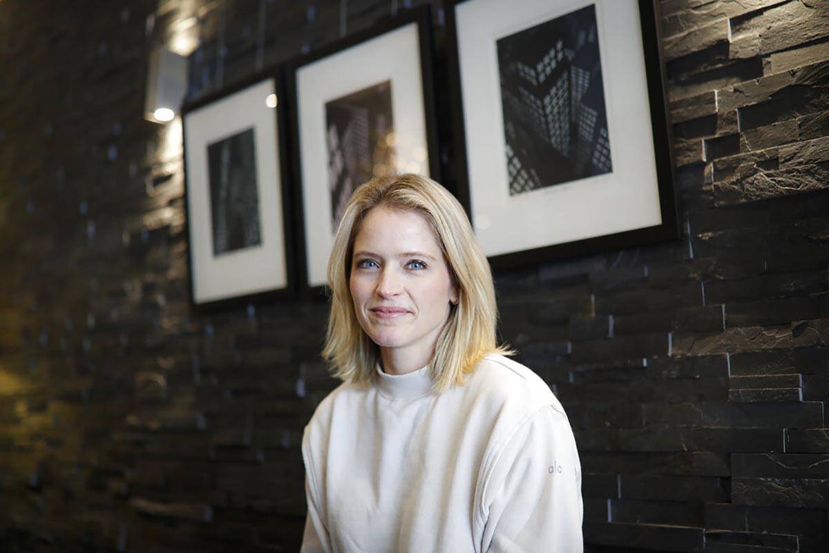 Television host and journalist Sara Haines is photographed in her lobby after working from home ...