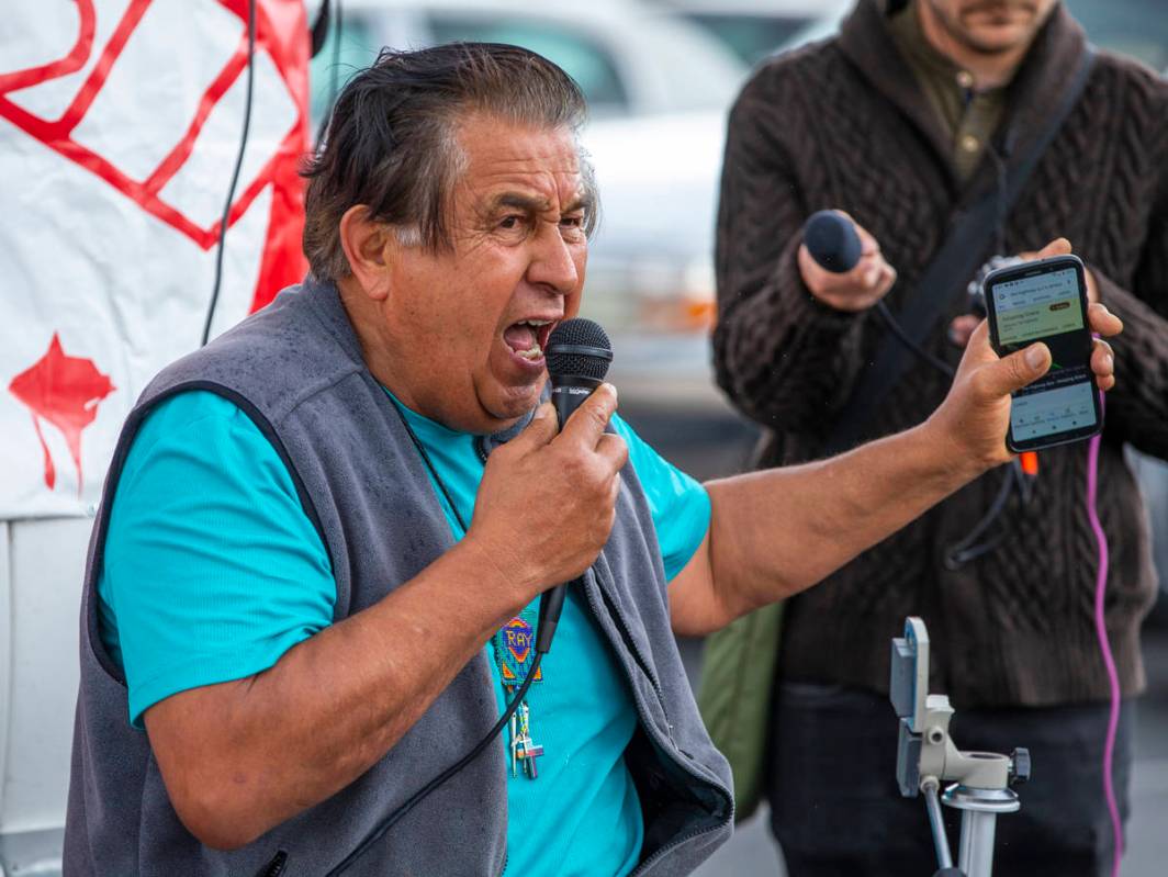 Ray Cordova of Water to the Desert Ministries fires up the small crowd during the start of the ...