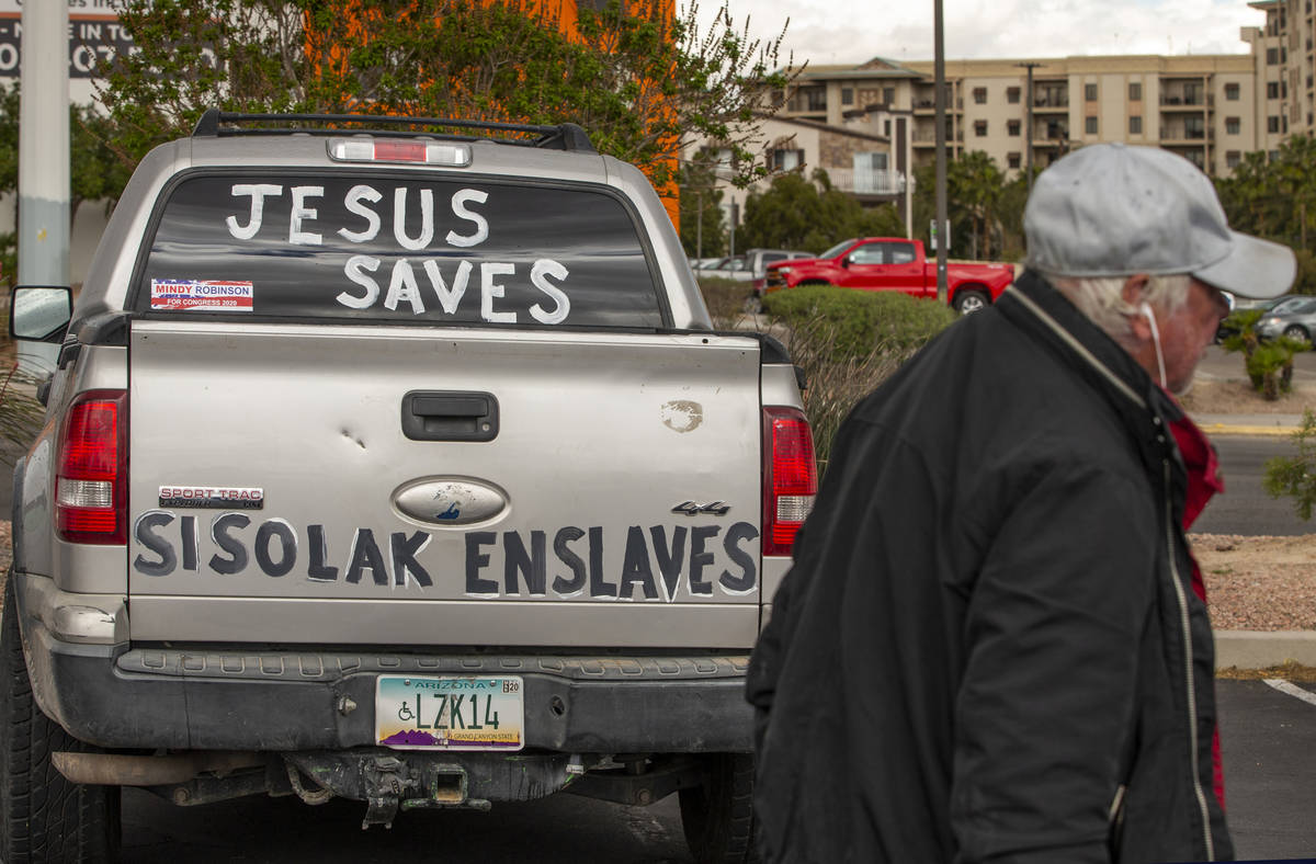 A vehicle is prepped and ready at the start of the Nevada Caravan Protest of Government Overrea ...