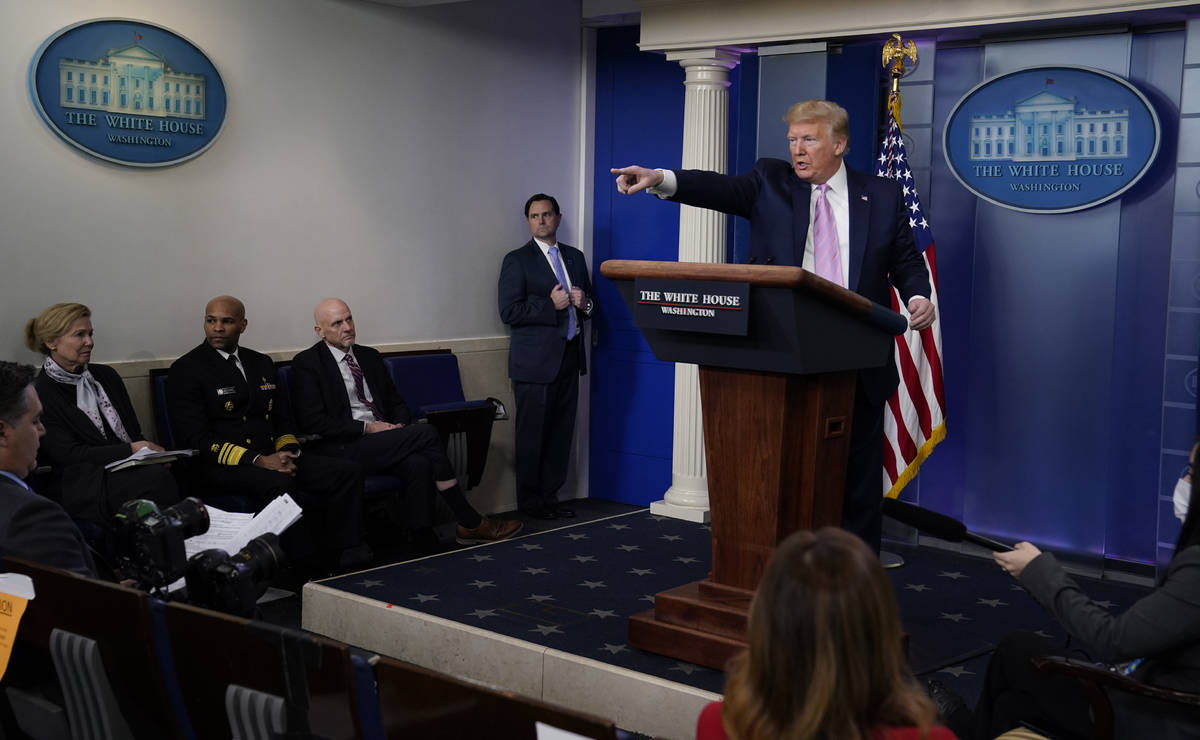 President Donald Trump speaks during a coronavirus task force briefing at the White House, Frid ...