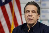 New York Gov. Andrew Cuomo speaks during a news conference at the Jacob Javits Center that will ...