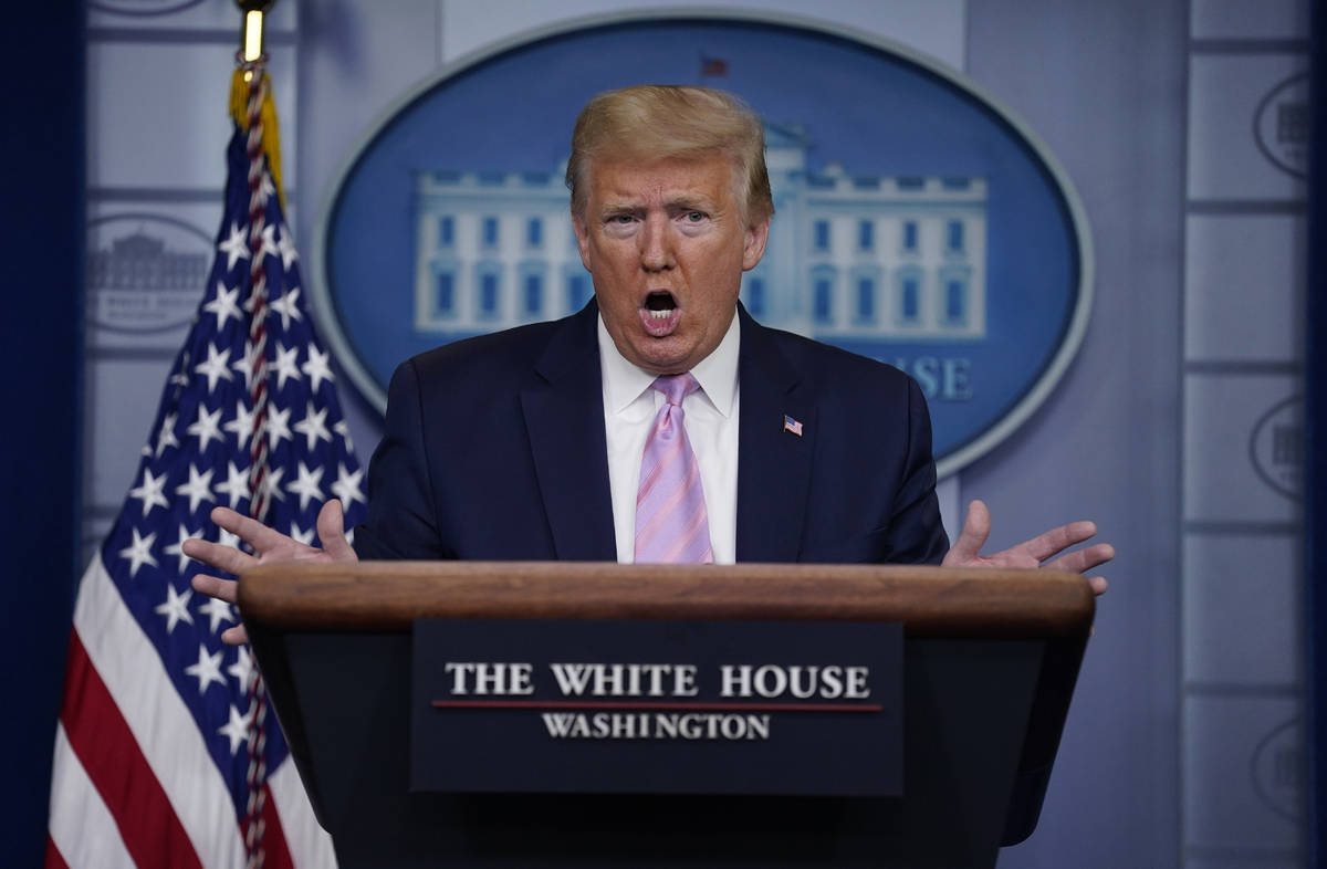 President Donald Trump speaks during a coronavirus task force briefing at the White House, Frid ...