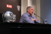 Oakland Raiders general manager Mike Mayock addresses the media during a news conference a ...