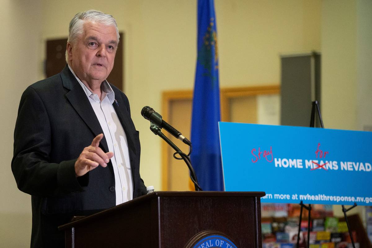 Benjamin Hager/Las Vegas Review-Journal Gov. Steve Sisolak speaks during a press conference to ...