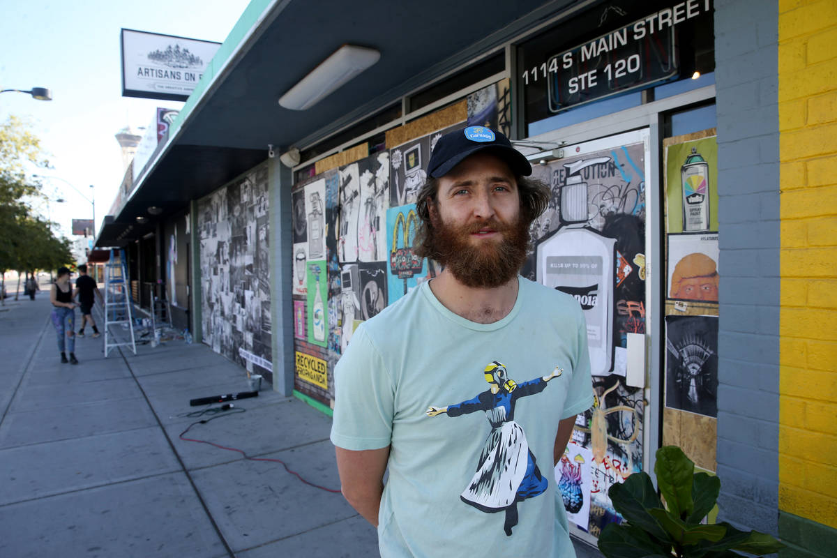 Artist Izaac Zevalking (aka: Recycled Propaganda) at his gallery on Main Street in downtown Las ...