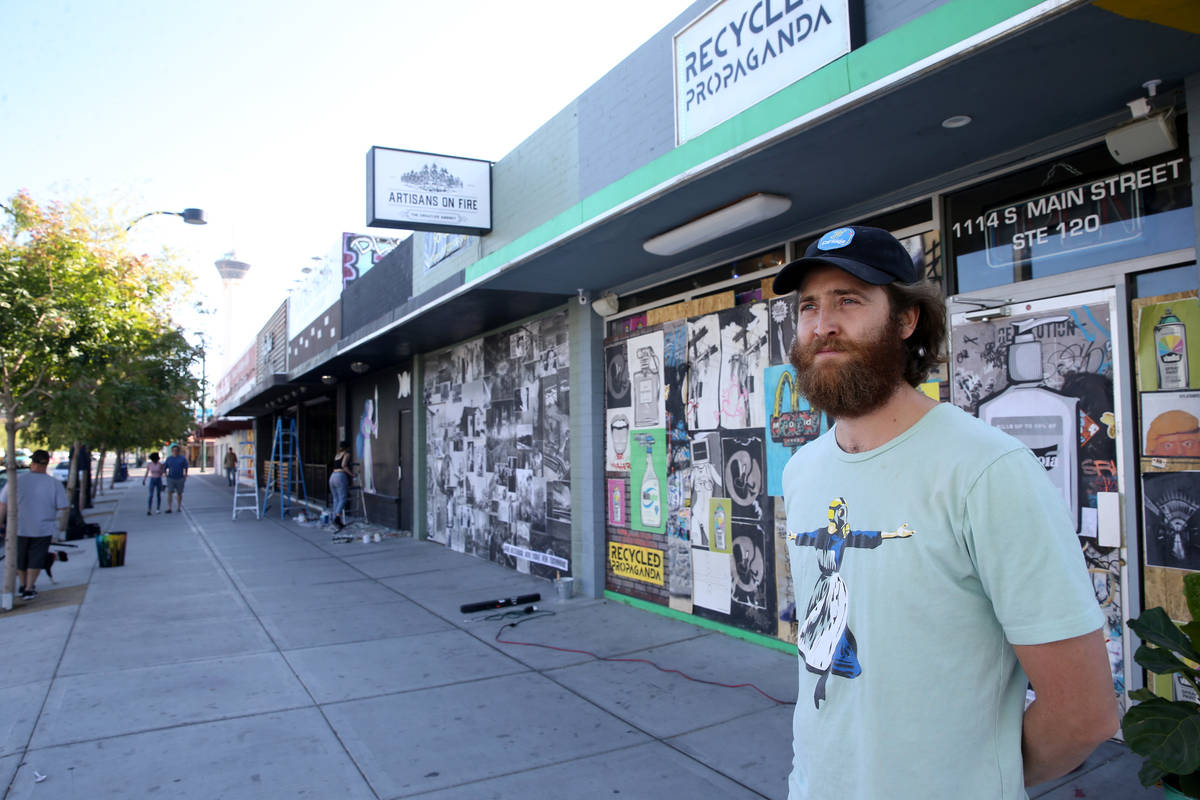 Artist Izaac Zevalking (aka: Recycled Propaganda) at his gallery on Main Street in downtown Las ...