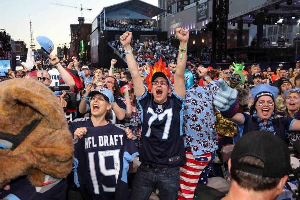 Titans Fans Celebrate second round draft pick, A J Brown, at the NFL Draft on Friday, April 26, ...