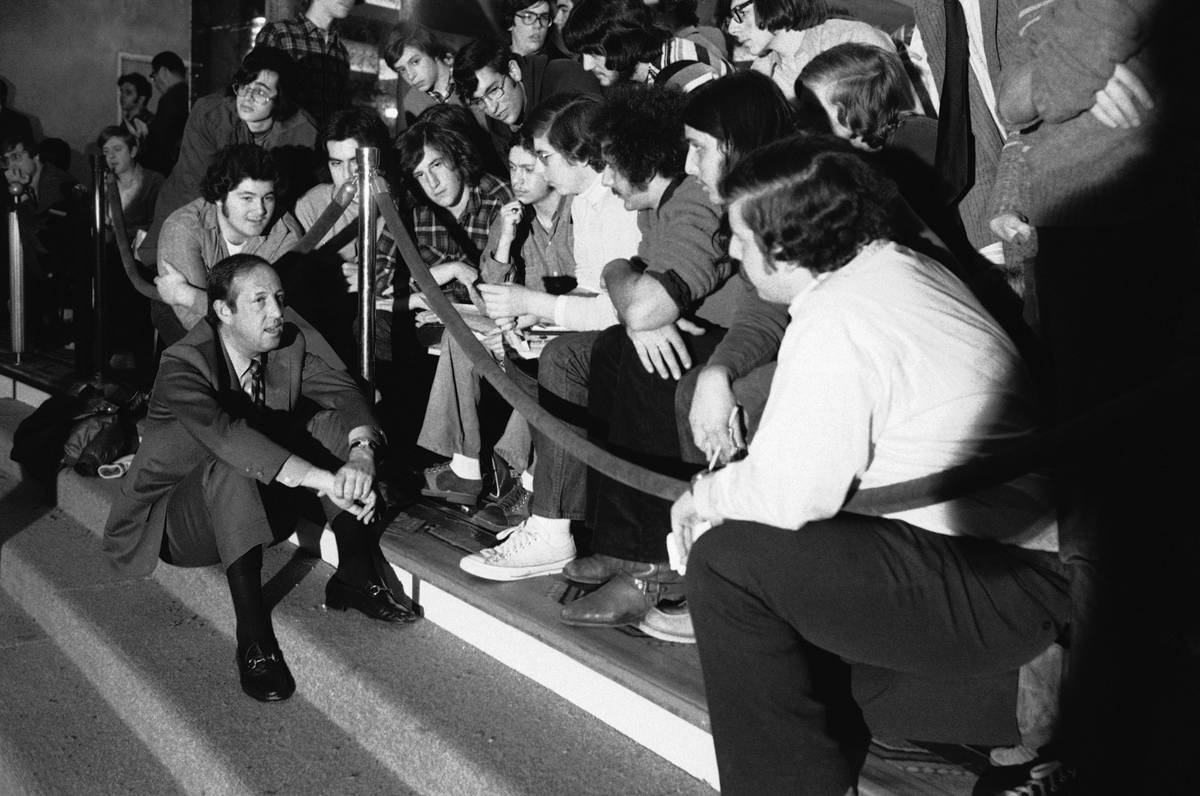 National Football League Commissioner Pete Rozelle talks with fans in Gallery, Jan. 30, 1973 du ...