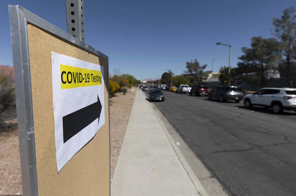 Cars line up for drive-through COVID-19 antibody testing outside PAM Speciality Hospital on Tue ...