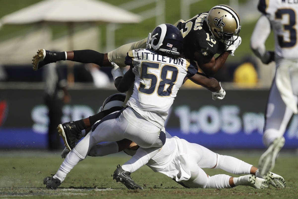 FILE - In this Sept. 15, 2019, file photo, New Orleans Saints wide receiver Michael Thomas, top ...