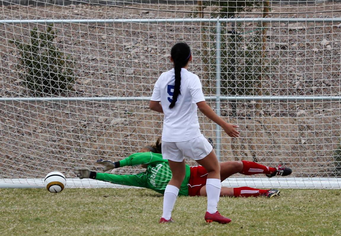 Arbor View goalie Hayley Fife makes one of her two crucial saves in overtime penalty kicks agai ...