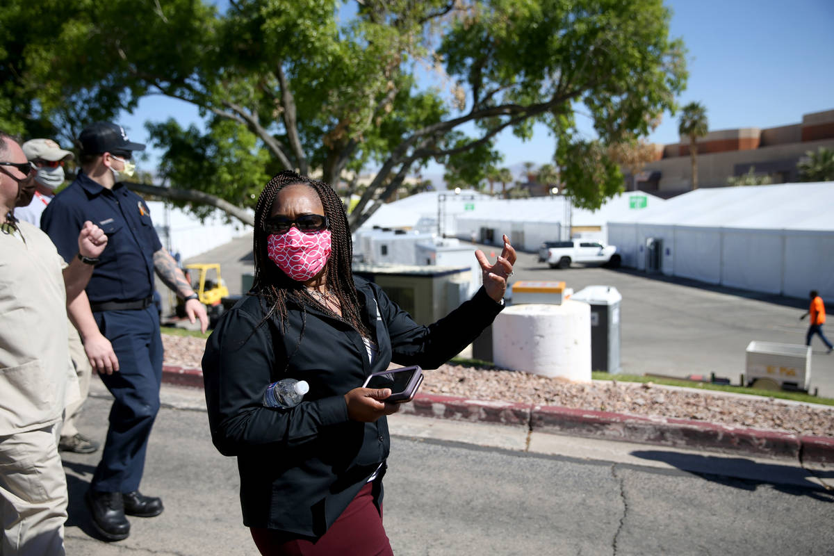 Incident Commander Dr. Lisa Morris Hibbler gives a tour of the Cashman Isolation-Quarantine Com ...