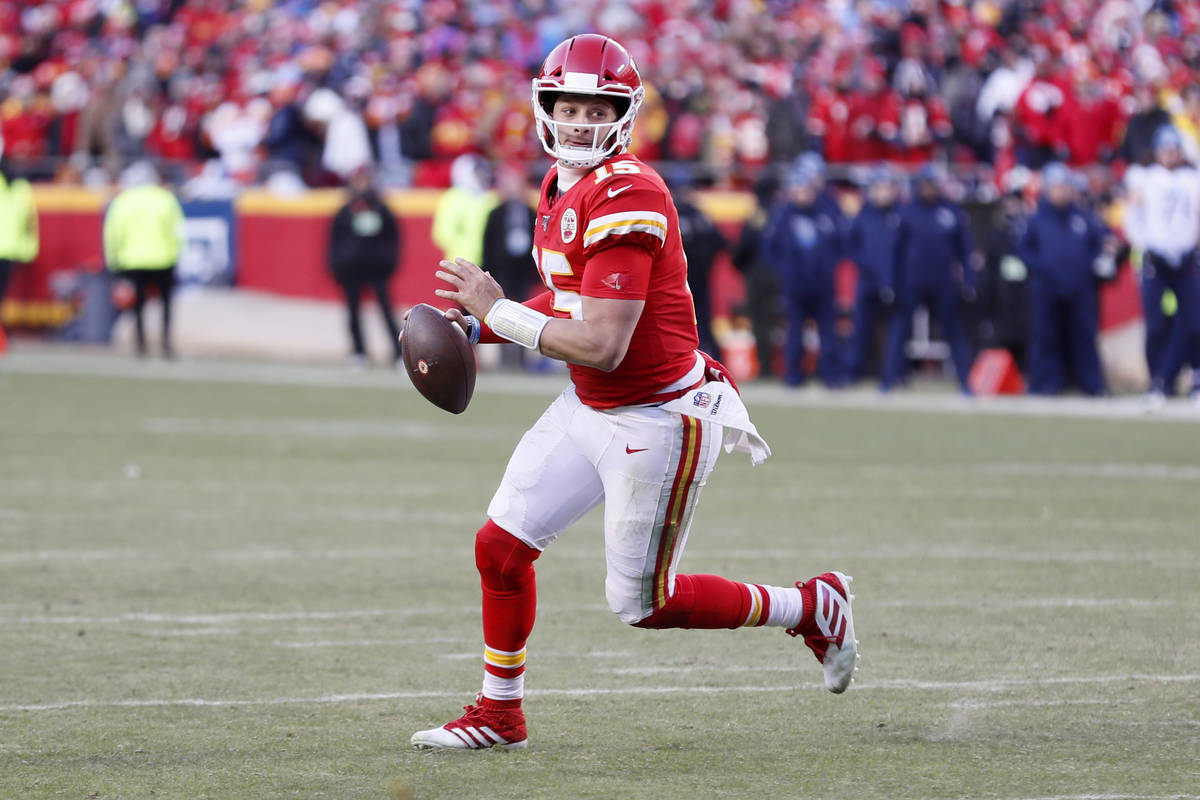 Kansas City Chiefs quarterback Patrick Mahomes (15) during the second half of the NFL AFC Champ ...