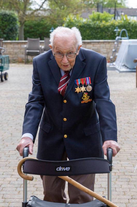 Undated family handout photo of Tom Moore, a 99-year-old British veteran who has started a camp ...