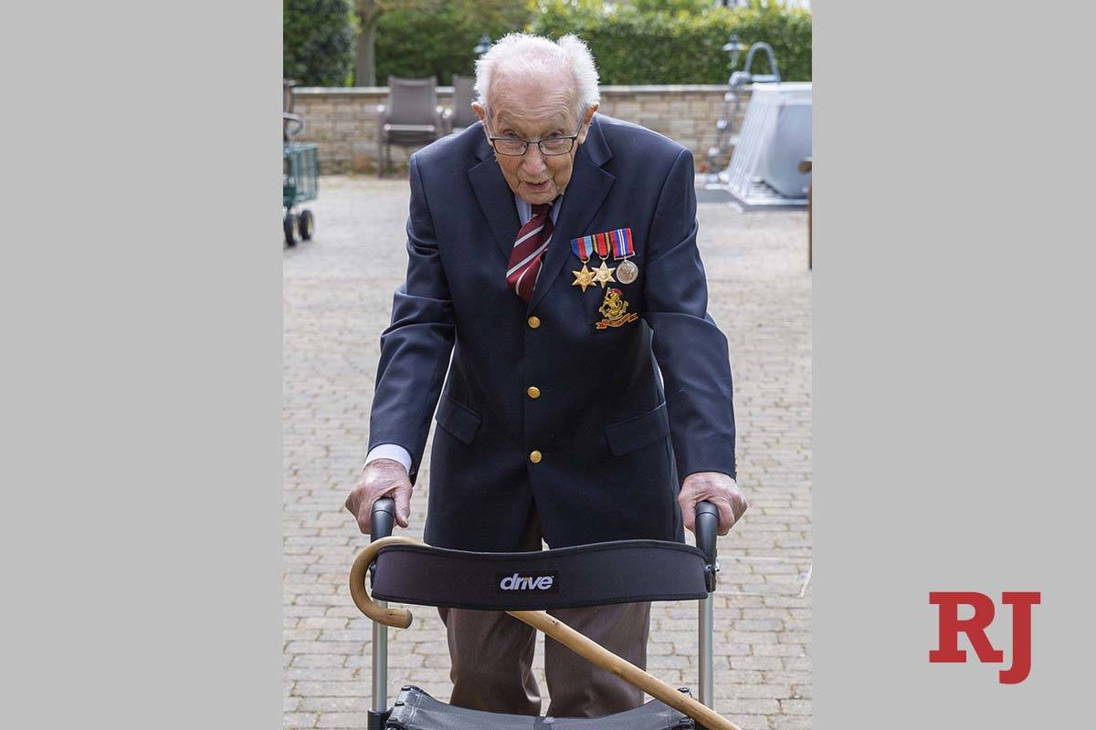 Undated family handout photo of Tom Moore, a 99-year-old British veteran who has started a camp ...