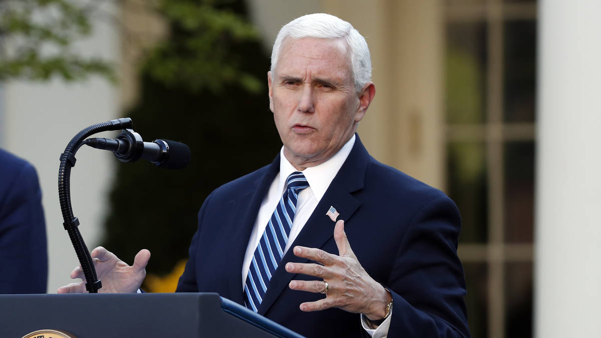 Vice President Mike Pence speaks about the coronavirus in the Rose Garden of the White House, W ...