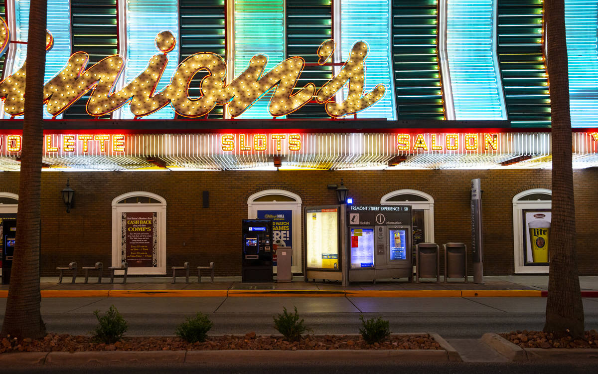 A Regional Transportation Commission bus stop sits empty outside Binion's in downtown Las Vegas ...