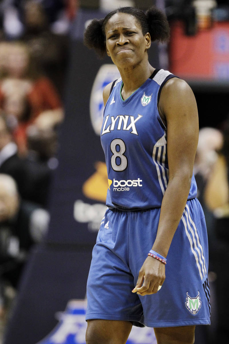 Minnesota Lynx forward Taj McWilliams-Franklin reacts late in the fourth quarter of Game 4 of t ...