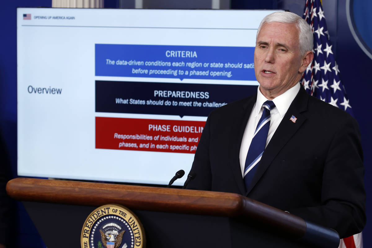 Vice President Mike Pence speaks about the coronavirus in the James Brady Press Briefing Room o ...